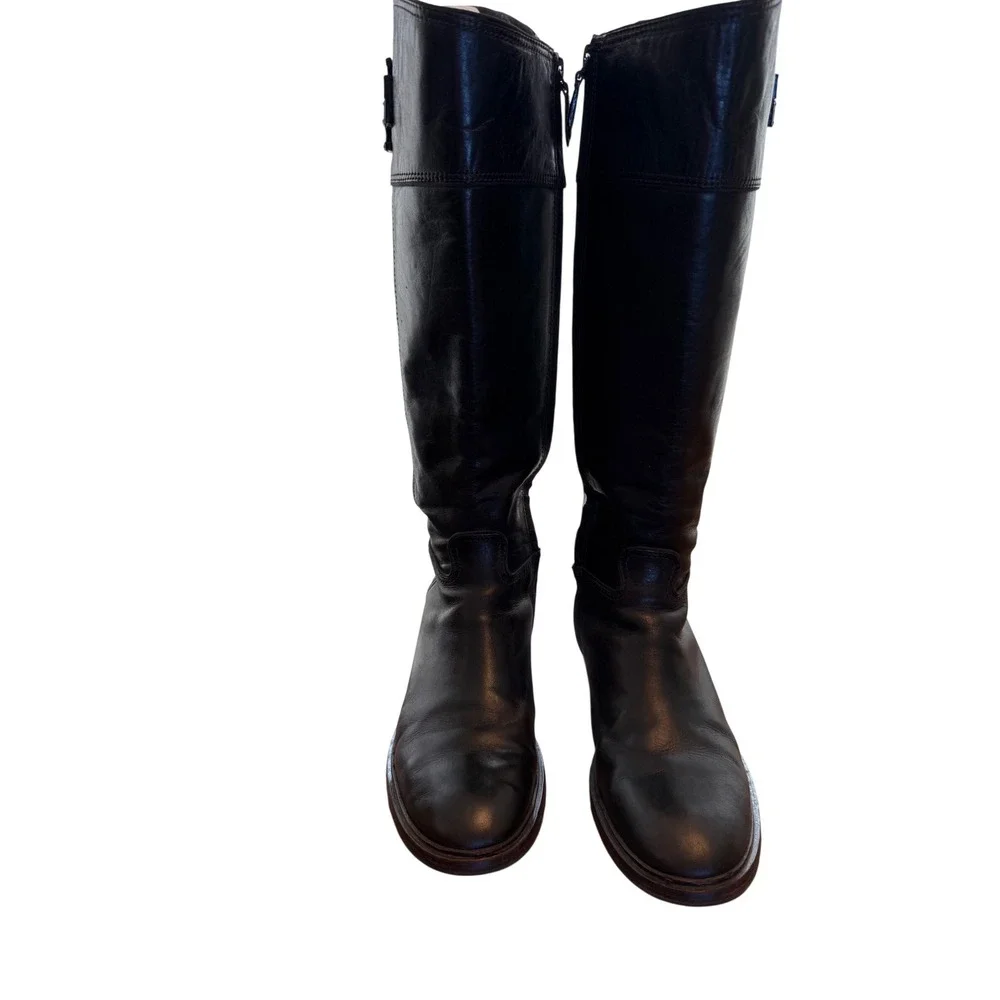 Tory Burch Kiernan Dark Brown Leather Riding Boots Gold Logo 32158741 Womens 10M